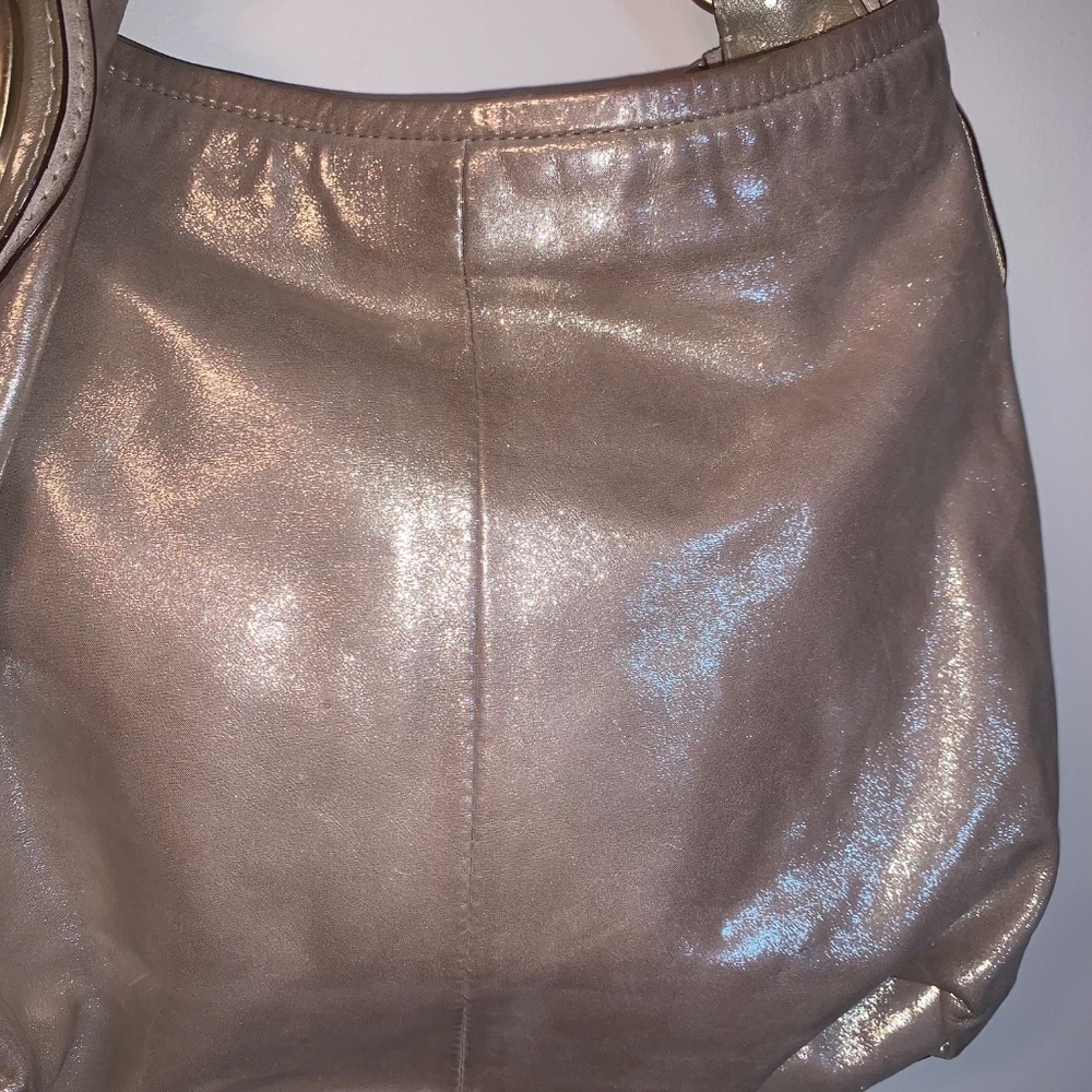 Coach Peyton Metallic Pewter Shimmer Leather Shoulder Bag - Picture 6 of 15